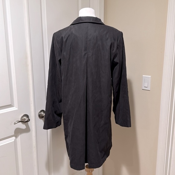 London Fog Mid Length Suede Classic Black Hidden Button Trench Coat Size Large - Picture 5 of 9